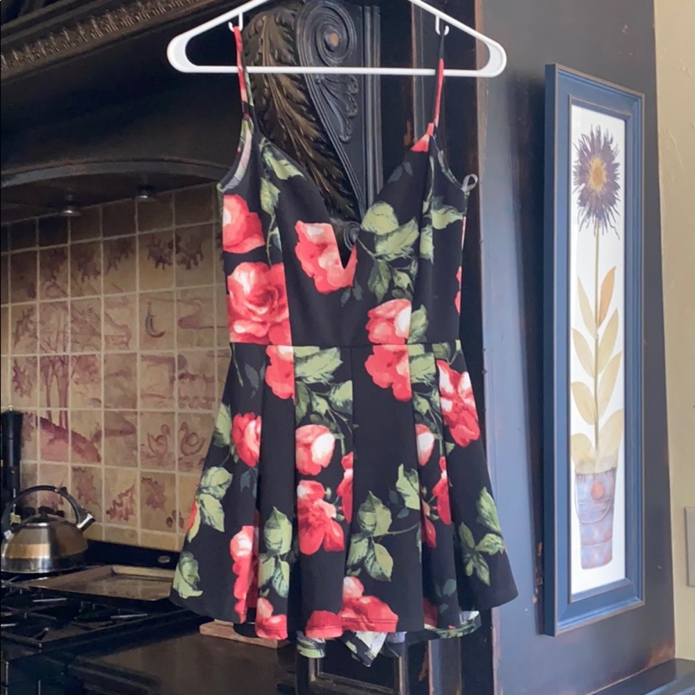 Black floral romper